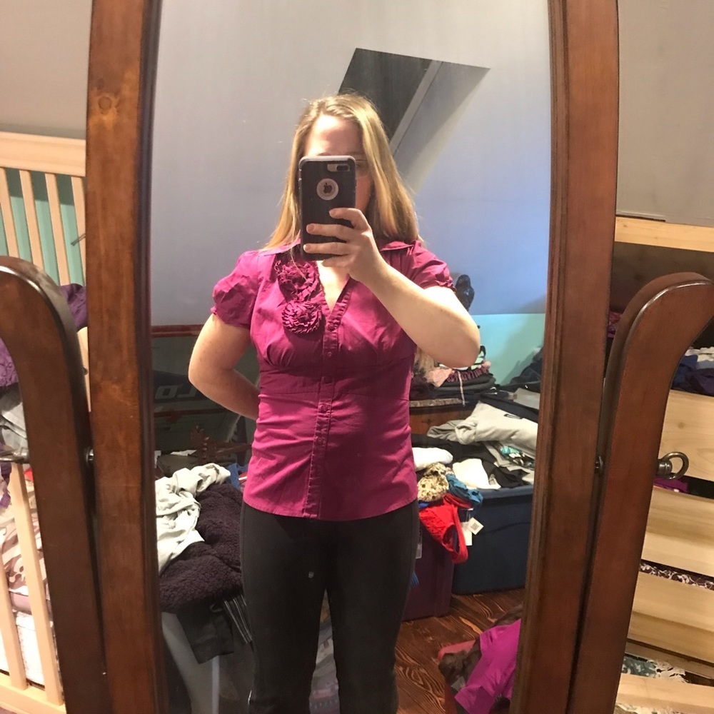 Button Down Blouse With Flowers - image 1